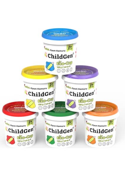 ChildGen Doğal Oyun Hamuru - Eco Cup- 6'lı Ana ve Ara Renkler (Mor -Yeşil-Turuncu-Mavi-Sarı-Kırmızı) 6X125 gr ürün görseli