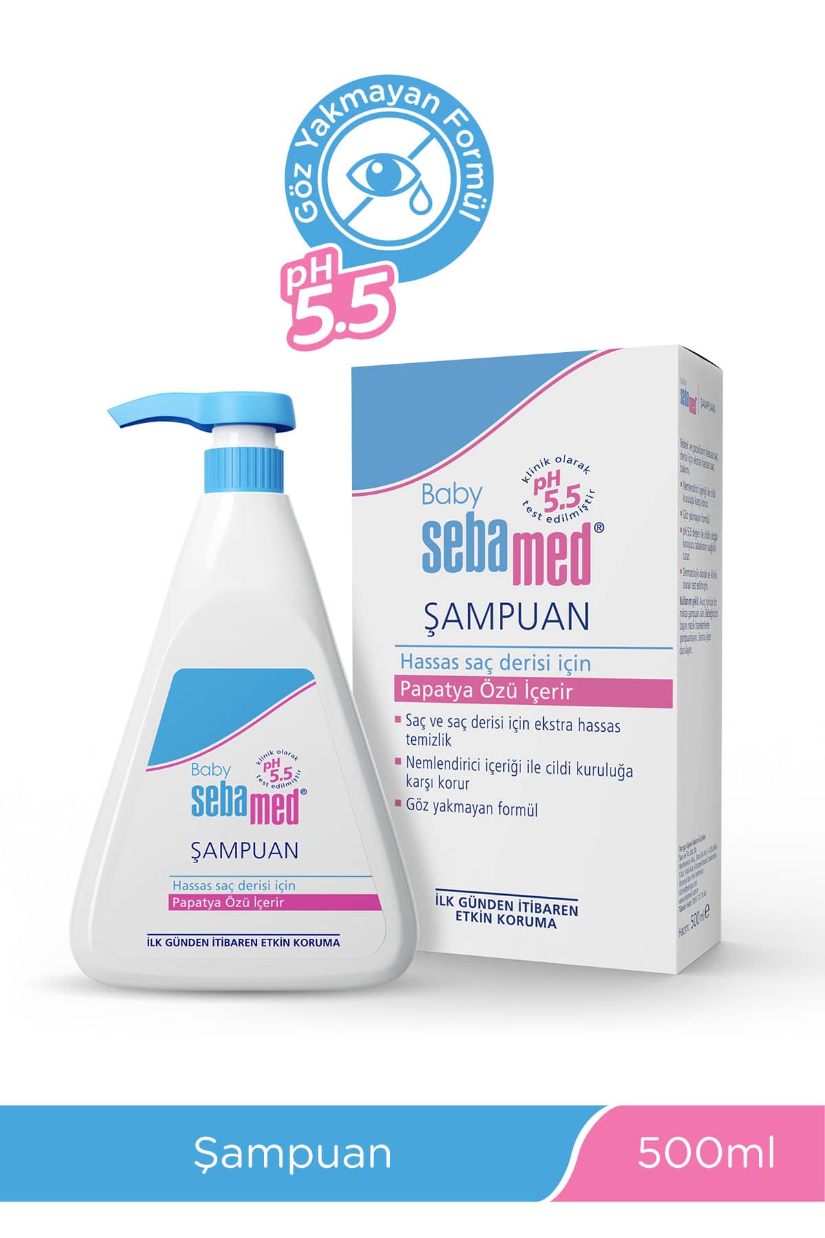 Sebamed Baby pH 5.5 Göz Yakmayan Formül Nemlendirici Etkili Papatya Özütlü Bebek Şampuanı 500 ml ürün görseli