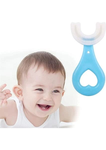 Gift Palace U Şekilli Silikon Mavi Çocuk Diş Fırçası 0-6 Yaş Bebek Diş Fırçası