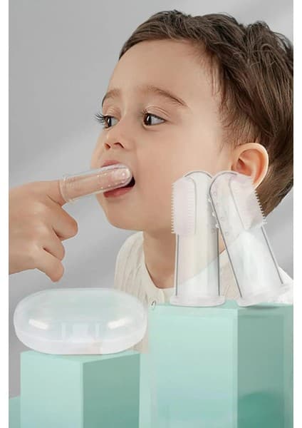 Sanal Trend 2 Adet Slikon Şeffaf Kutulu Yumuşak Parmak Bebek Diş Kaşıyıcı Fırça