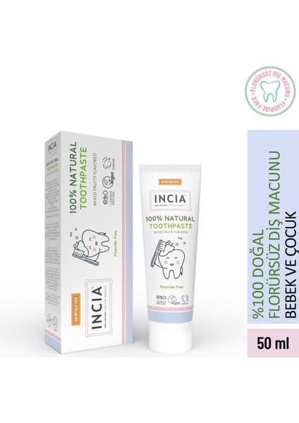 INCIA Doğal Diş Macunu Bebek ve Çocuk Karışık Meyve Aromalı Florürsüz 50 ml