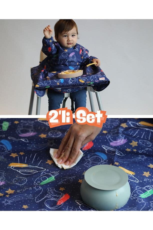 mammam always by your side Minik Astronotlar Set (MAMA SANDALYESİ ÖNLÜĞÜ VE ÇOK AMAÇLI YER/MASA ÖRTÜSÜ)su Geçirmez, Leke Tutmaz