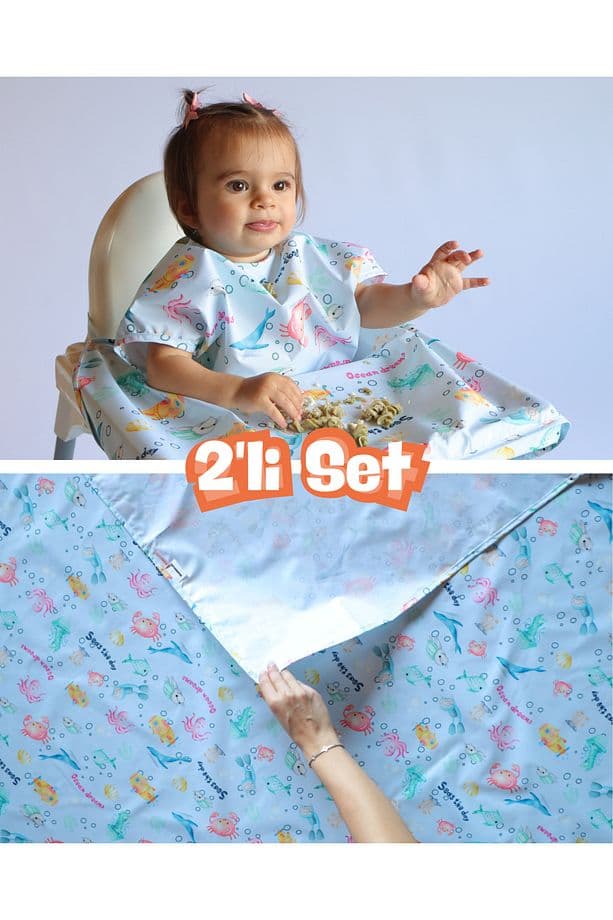 mammam always by your side Denizaltı Kaşifleri Set (MAMA SANDALYESİ ÖNLÜĞÜ VE ÇOK AMAÇLI YER/MASA ÖRTÜSÜ) Su Geçirmez