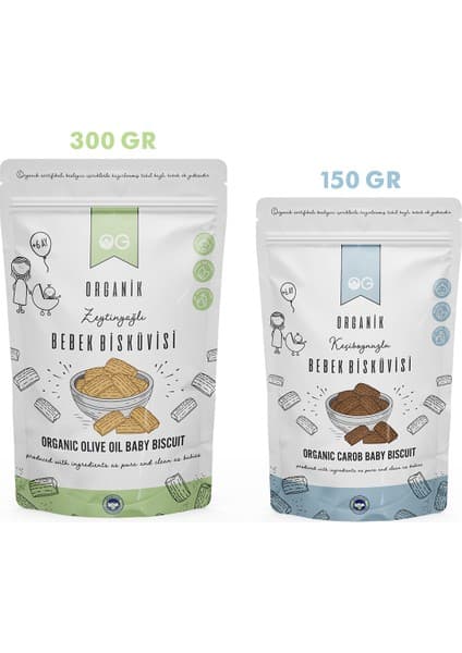OG natural Organik Keçiboynuzlu ve Zeytinyağlı Bebek Bisküvi seti +6 Ay
