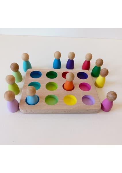 Moccotoys Peg Bebek ve Tabla Eşleştirme Insan Figürleri (Waldorf) - 12 Renk