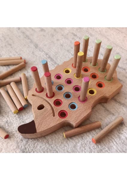 Kikadu Montessori Ahşap Tak Çıkar Kirpi Rengarenk