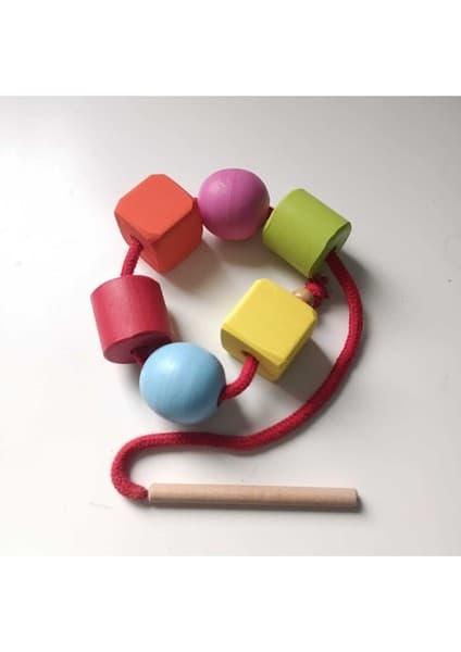 Woodblocks Moccotoys Montessori Ahşap Boncuk Dizme Ip Geçirme Oyunu Renkli