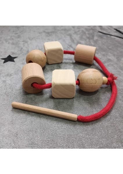 Moccotoys Montessori Ahşap Boncuk Dizme & Ip Geçirme Oyunu G12205818000115