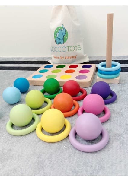 Moccotoys Montessori Eşleştirme Topları & Halka Seti - 12 Renk