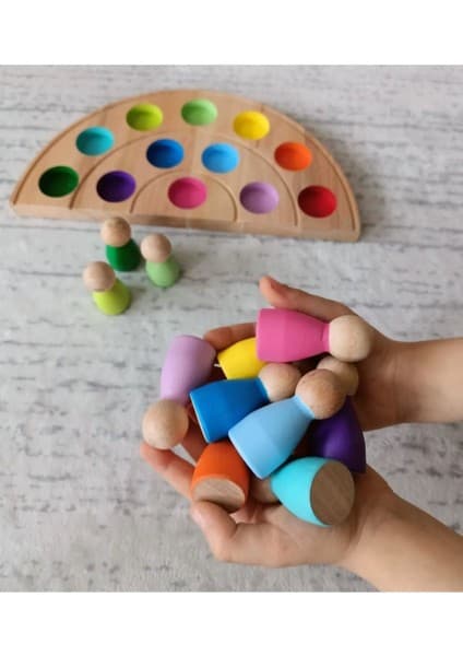 Moccotoys Peg Bebek ve Gökkuşağı Tabla Eşleştirme İnsan Figürleri (Waldorf) - 12 Renk