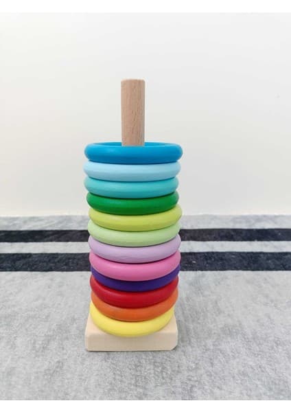 Moccotoys Montessori Renkli Halkalar (Masif Ahşap) - 12 Renk