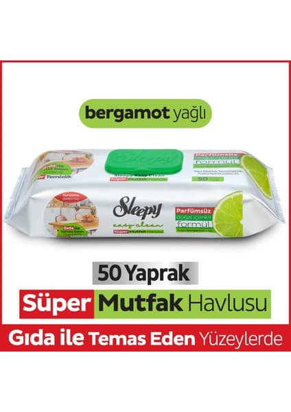 Sleepy Easy Clean Süper Yüzey Temizlik Mutfak Havlusu&Mendili Bergamot Yağlı 50 Yaprak