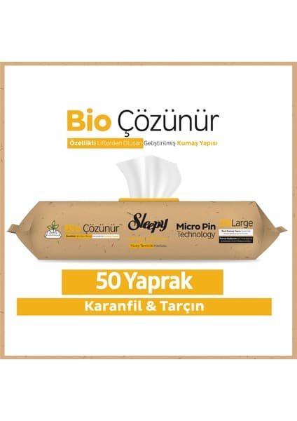 Sleepy Bio Çözünür Yüzey Temizlik Havlusu&Mendili Karanfil&Tarçın 50 Yaprak