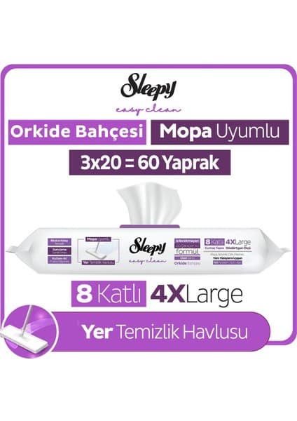 Sleepy Easy Clean Orkide Bahçesi Mopa Uyumlu Yer Temizlik Havlusu&mendili 3X20 (60 Yaprak)