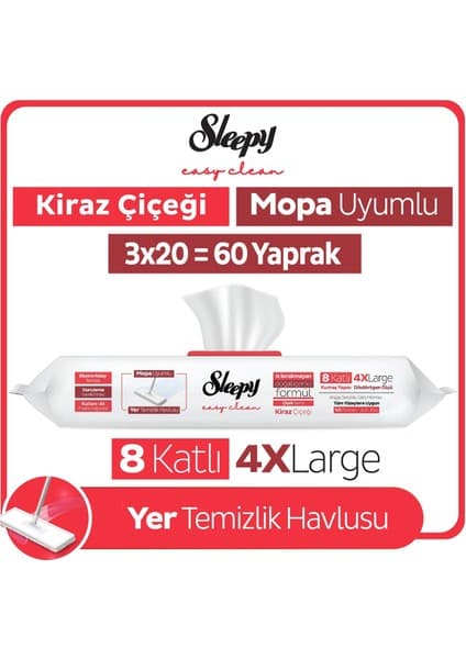 Sleepy Easy Clean Kiraz Çiçeği Mopa Uyumlu Yer Temizlik Havlusu&mendili 3X20 (60 Yaprak)