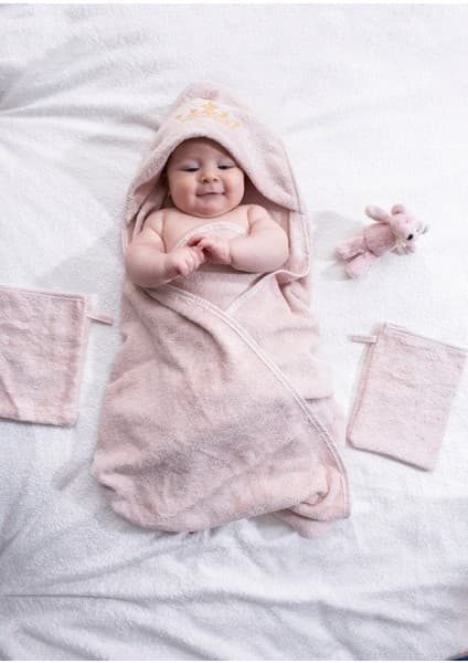 EIFIN Bambu Taç Nakışlı Özel Kutusunda Bebek Havlu Kundak Ve Kese Seti