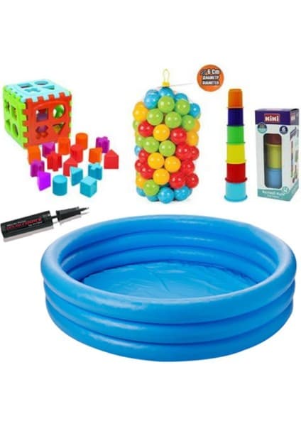 intex Eğitici Bebek Oyuncakları Seti Şişme Havuz 114CM - Top - Bultak - Mini Kule - Pompa
