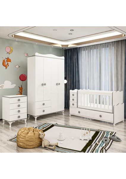 Garaj Home Melina Yıldız 4 Kapaklı Bebek Odası Takımı - Gri