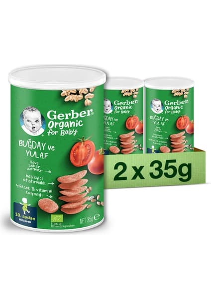 Gerber Organik Buğday ve Yulaflı , Domates, Havuç ve Soğanlı Bebek Atıştırmalığı 35 gr x 2 Adet