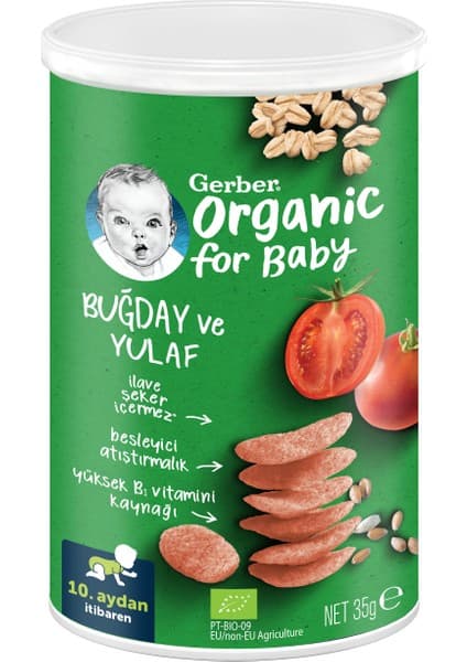 Gerber Organik Buğday ve Yulaflı Domates Havuç ve Soğanlı Bebek ve Küçük Çocuk Atıştırmalığı 35 gr