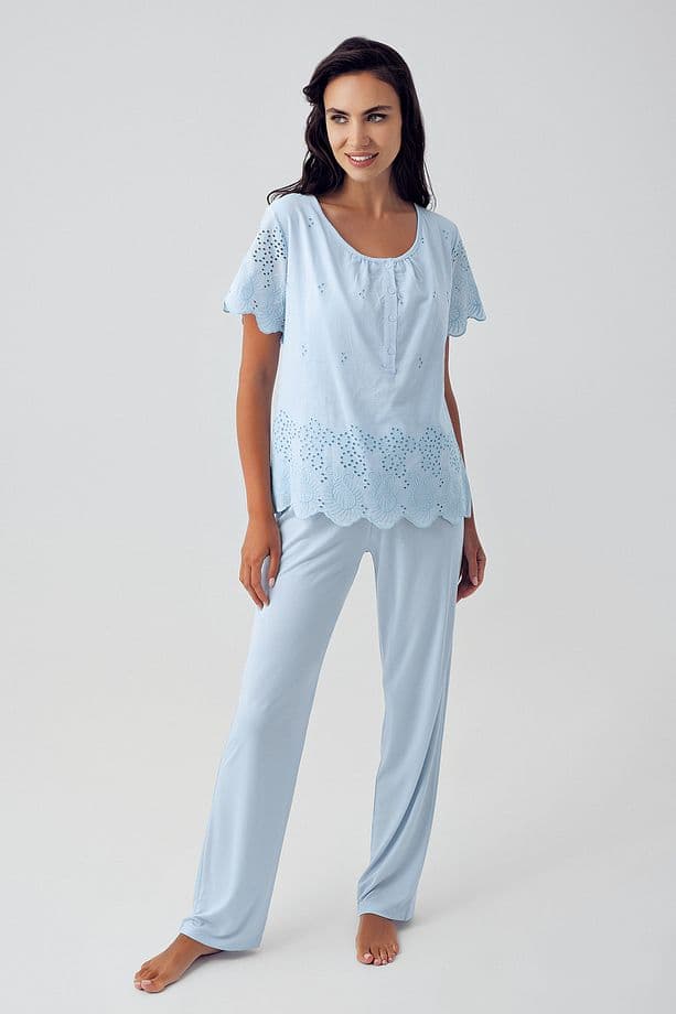 Artış Mavi Pamuklu Vual Pijama Takım-10215