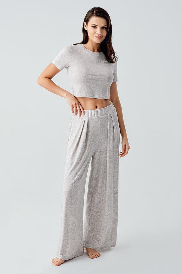 Kısa Kollu Crop Bol Paça Esnek Viskoz Pijama Takım