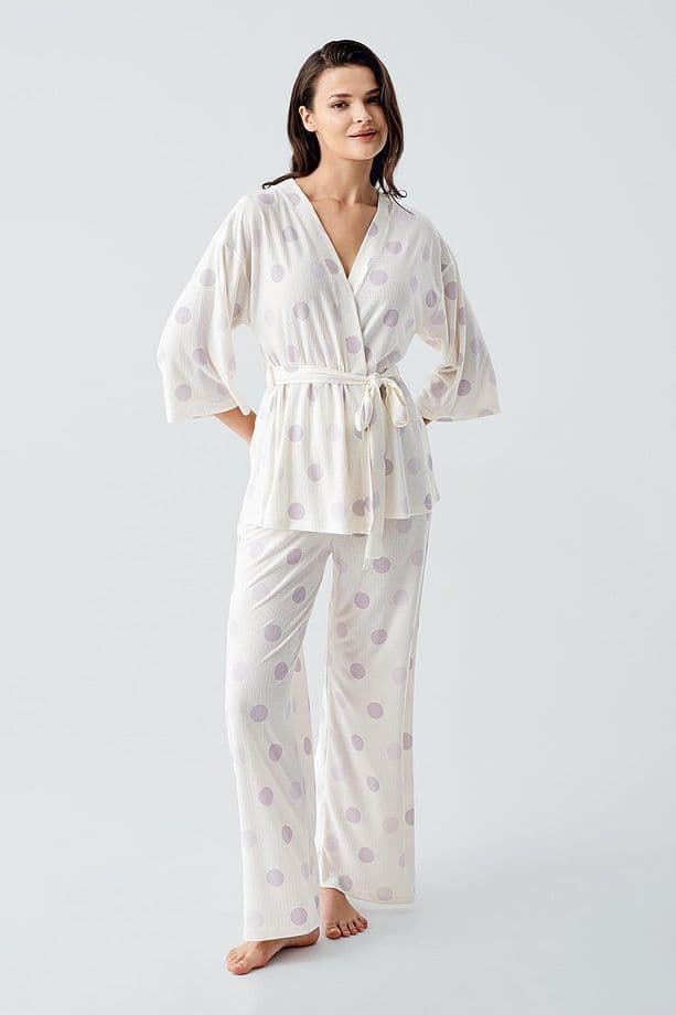 Truvakar Kol Puantiyeli Kimono Esnek Viskoz Pijama Takım