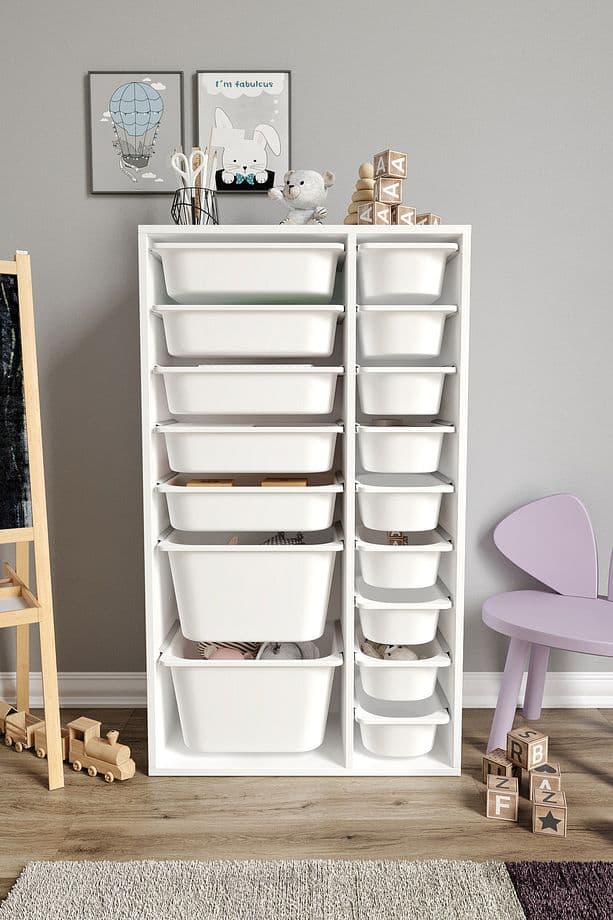 %100 MDF - XL Duo 16 Sepetli Oyuncak Dolabı