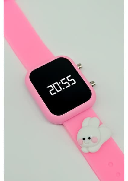 Tutkan Store Pembe Yanaklı Tavşan Figürlü LED Ekranlı Dijital Çocuk Kol Saati