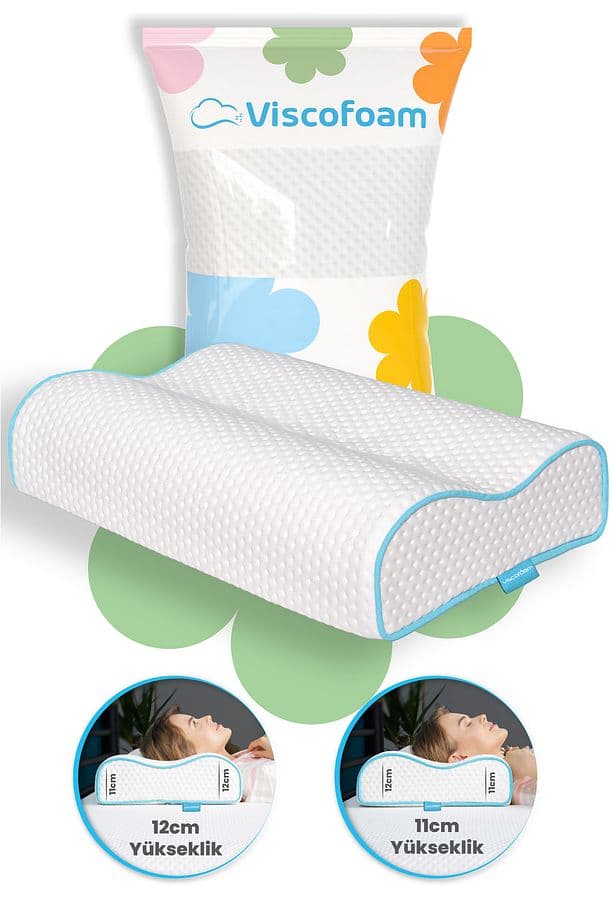 Çift Taraflı Yüksek Boyun Destekli Ortopedik Yastık Visco Yastık - 55x35x12-11cm