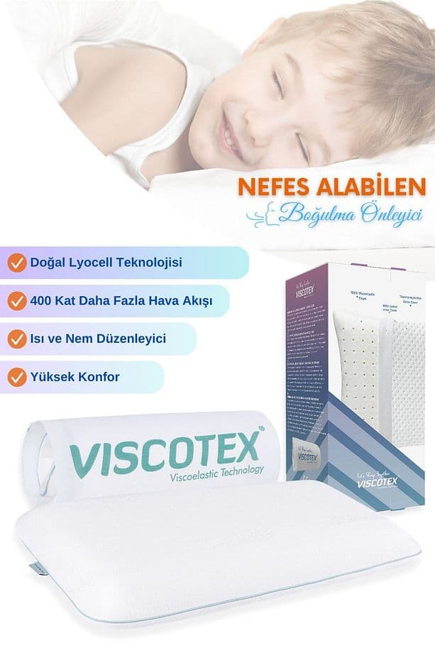 Visco Cairfull Boğulma Önleyici Visco Ortopedik Çocuk Yastığı, 66x33x6cm, Beyaz