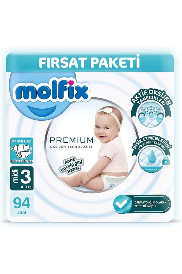 Premium Ultra Fırsat Paketi Midi 3 Numara Bebek Bezi 94 Adet 4-9 Kg