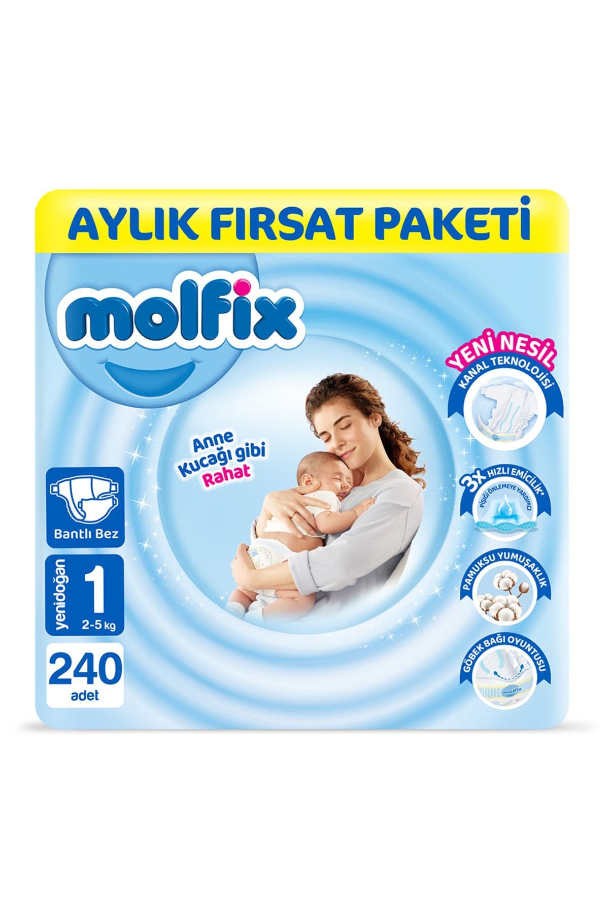 Molfix Bebek Bezi 1 Beden Yenidoğan Aylık Fırsat Paketi 240 Adet