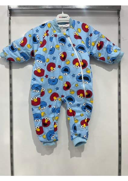 Uğurböceğiçocuk Elyaflı ve Fermuarlı Bisküvi Desenli Kışlık Çocuk Uyku Tulumu Unisex