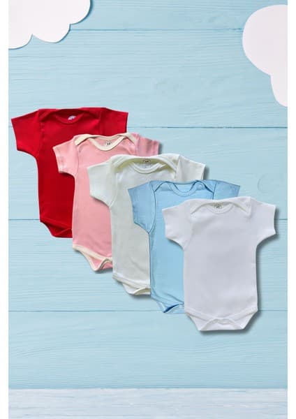 Betül Bebek Kısa Kollu 5'li Renkli Organik Pamuk Alttan Çıtçıtlı Bebek Body&zıbın