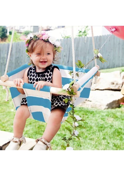Svava Ahşaplı Bebek Salıncak (Turkuaz-Beyaz)