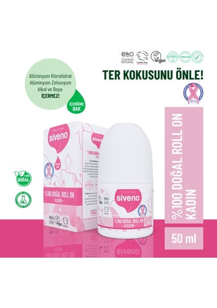 %100 Doğal Roll On Kadın Deodorant Koku Önleyici Bitkisel Leke Bırakmayan Vegan 50 ml