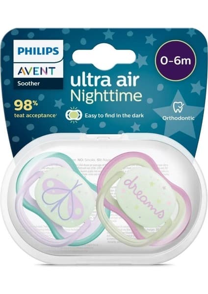 Philips Avent Ultra Air Night Karanlıkta Parlar Gece Emziği 0-6 ay Kız SCF376/19