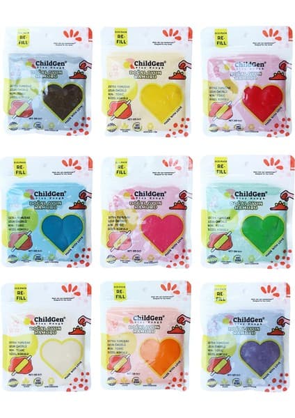 ChildGen Doğal Oyun Hamuru - 9’lu 9X125 gr Vakumlu Kartuş Paket - (Ecopack-Refill)
