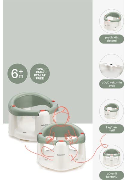 Baby Jem Önden Açılır Banyo & Mama Oturağı Soft Yeşil