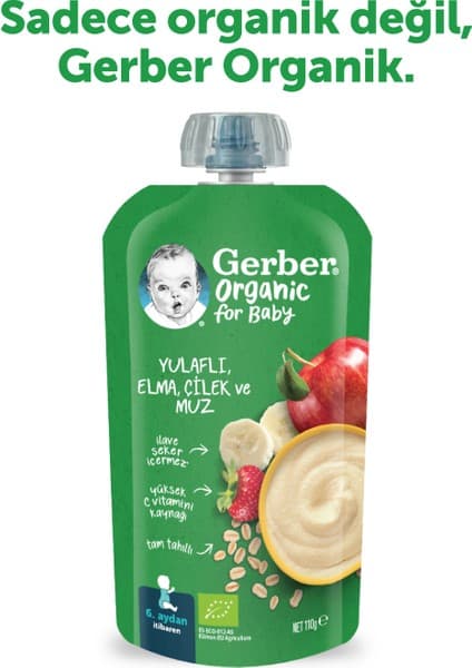 Gerber Organik Yulaflı Elma Çilek ve Muz Püresi 110 gr