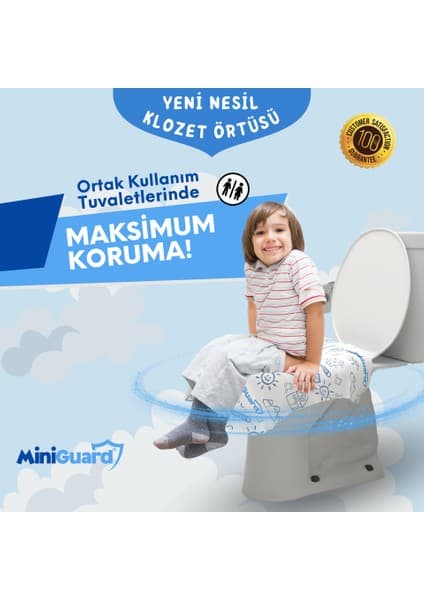 MiniGuard ® Yeni Nesil Klozet Örtüsü - Tek Kullanımlık, Patentli Sistem, Su Geçirmez, Kaymaz - 7 Adet - Klozet Kapak Örtüsü