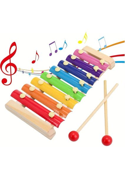 Circle Toys Eğitici Ahşap Ksilofon – 8 Tonlu Renkli Müzik Oyuncağı