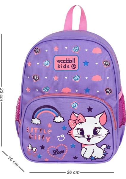Waddell Lila Kedi Desenli Anaokulu Kreş Sırt Çantası 24101