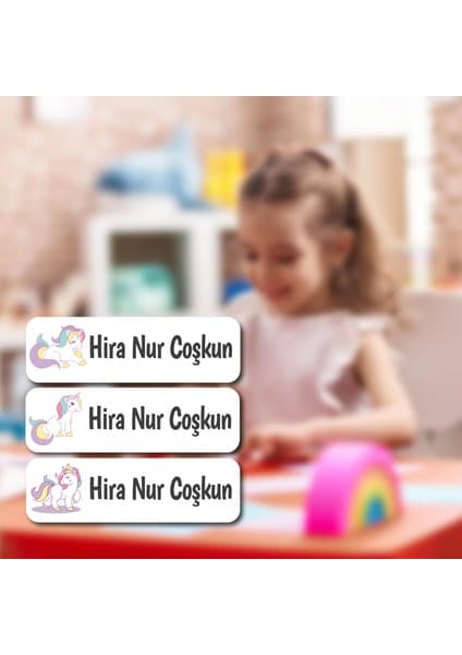 Obibaskı Kişiye Özel Okul Etiket Seti - 180 Adet - Kokusuz Ekolojik Mürekkep Pvc Etiket Sticker-Unicorn Model