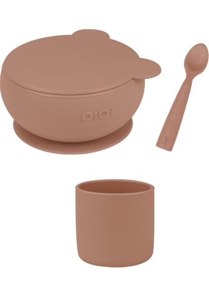 OiOi Woody Brown Üçlü Set (Namnam+Kapaklıkase+Minibardak)