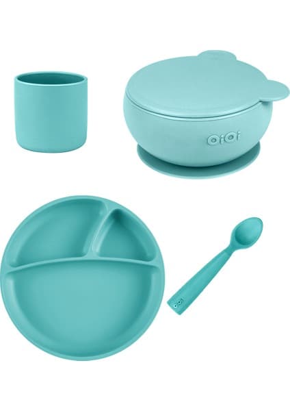 OiOi Aqua Green Dörtlü Set(Tabak+Bardak+Kaşık+Kapaklıkase)