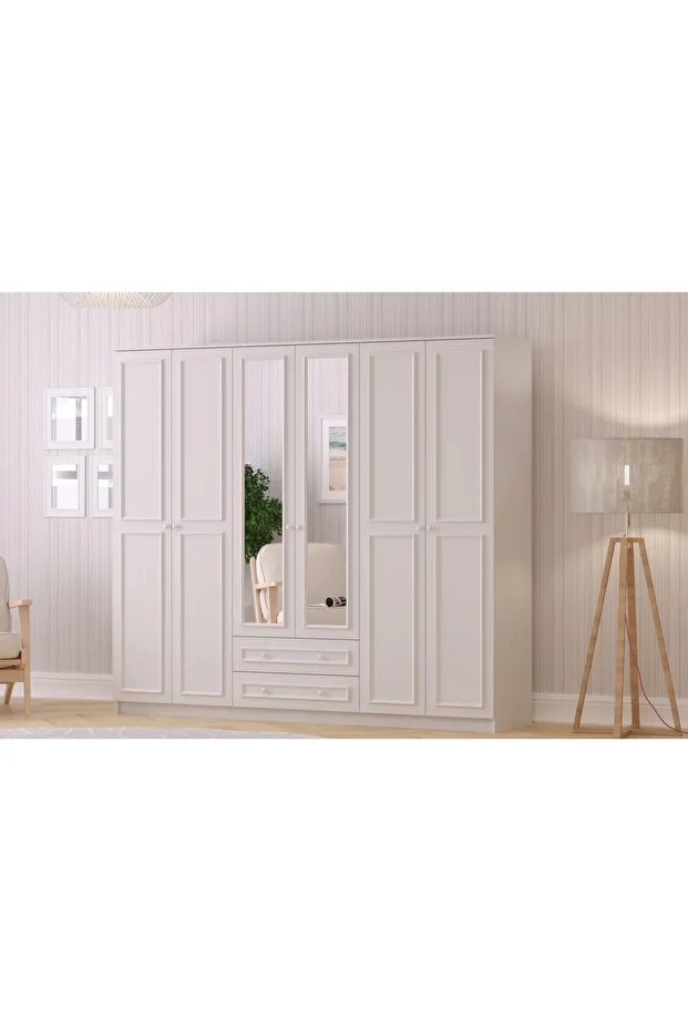 Lina Country 6 Kapak 2 Çekmeceli Aynalı Gardırop