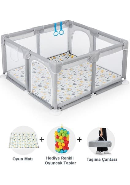 Hoffie Original Playard Plus Güvenli Bebek ve Çocuk Oyun Alanı Oyun Parkı 120X120 Oyun Matı ve Topları