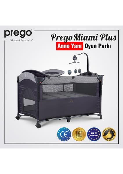 Prego 8044 Miami Plus Anne Yanı Oyun Parkı 70X120 cm Gri